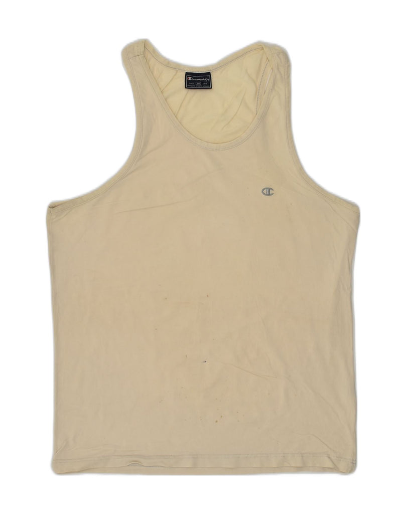 CHAMPION Boys Vest Top 13-14 Years  2XL Beige Cotton | Vintage Champion | Thrift | Second-Hand Champion | Used Clothing | Messina Hembry 