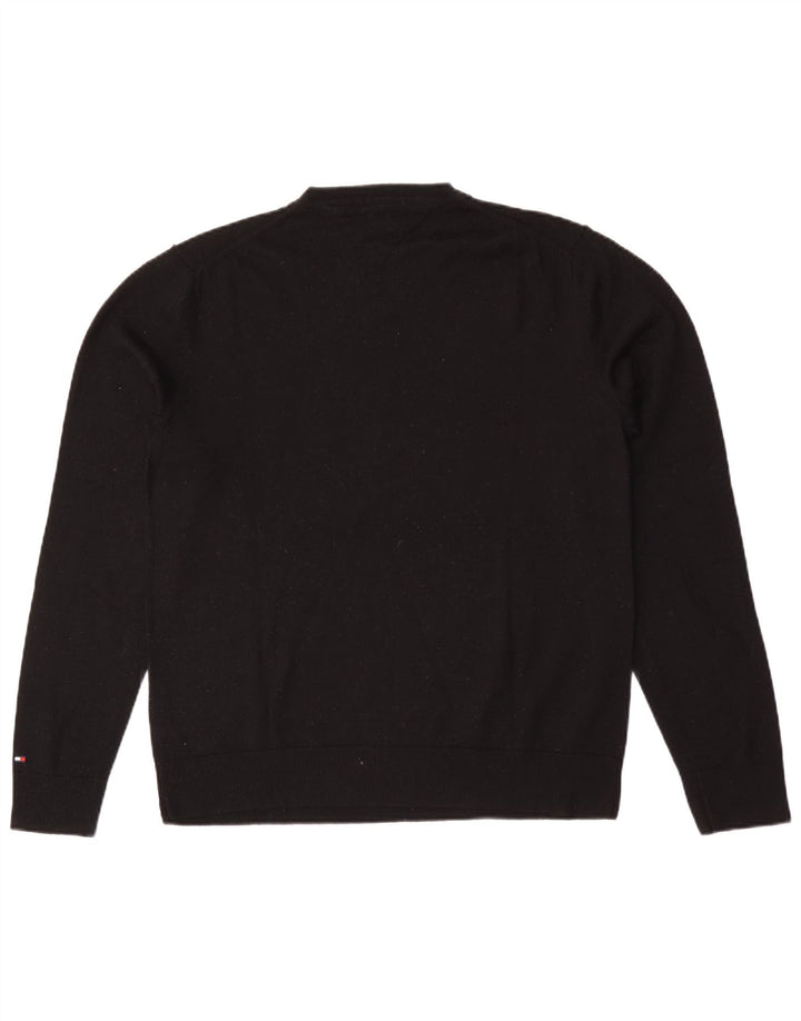 Tommy Hilfiger Mens V-Neck Jumper Sweater XL Black Wool