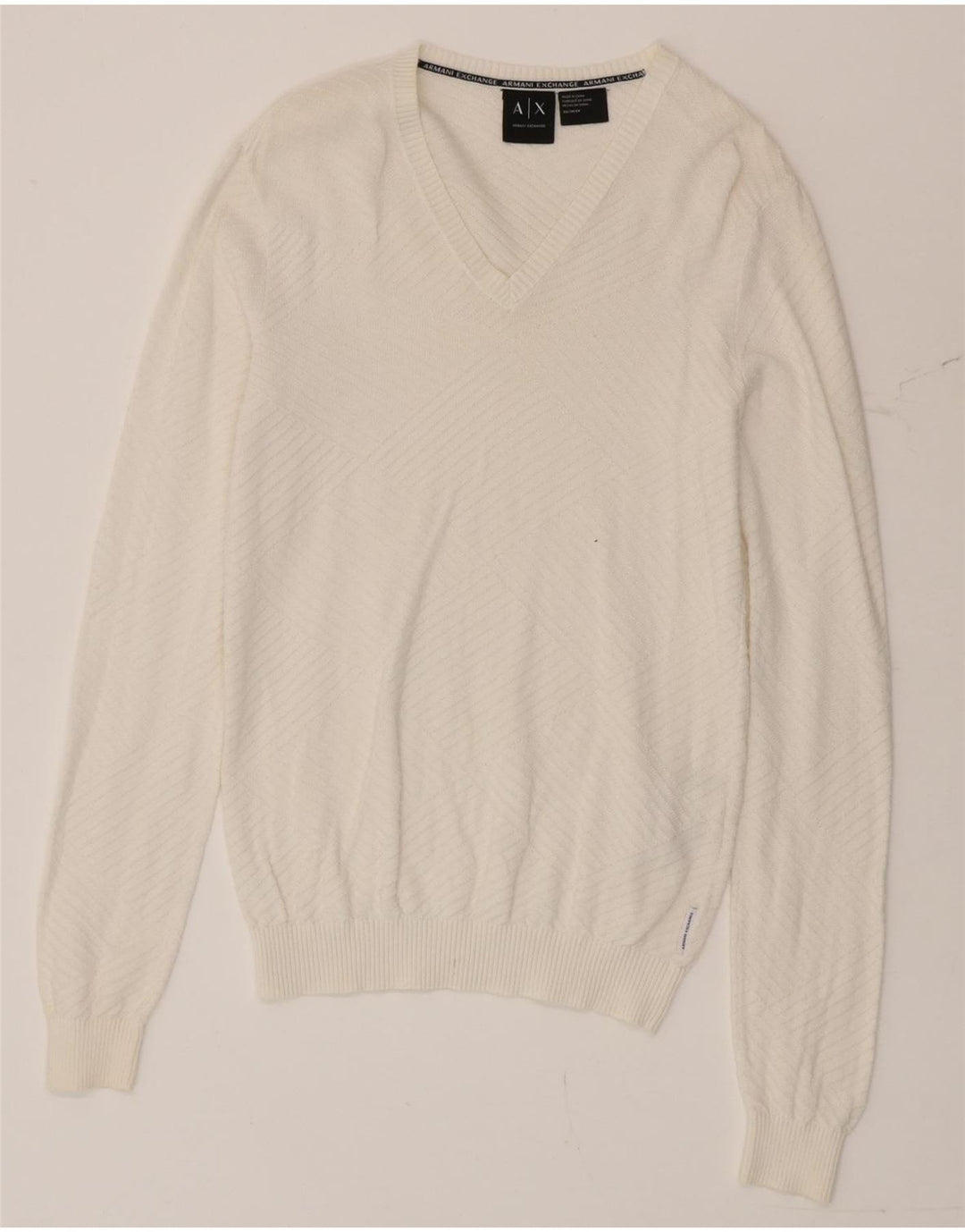 Armani Exchange Mens V-Neck Jumper Sweater XS White Cotton