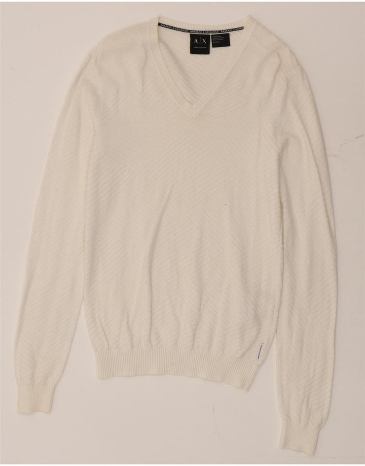 Armani Exchange Mens V-Neck Jumper Sweater XS White Cotton
