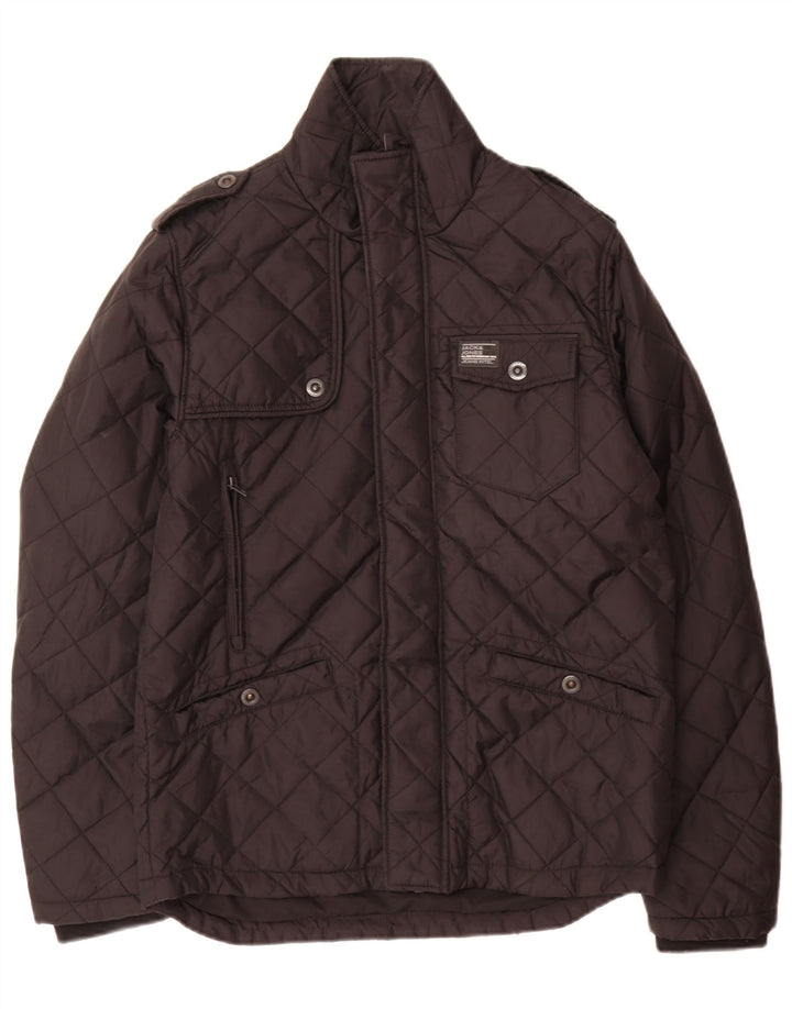Jack & Jones Mens Military Quilted Jacket UK 38 Medium Black Nylon
