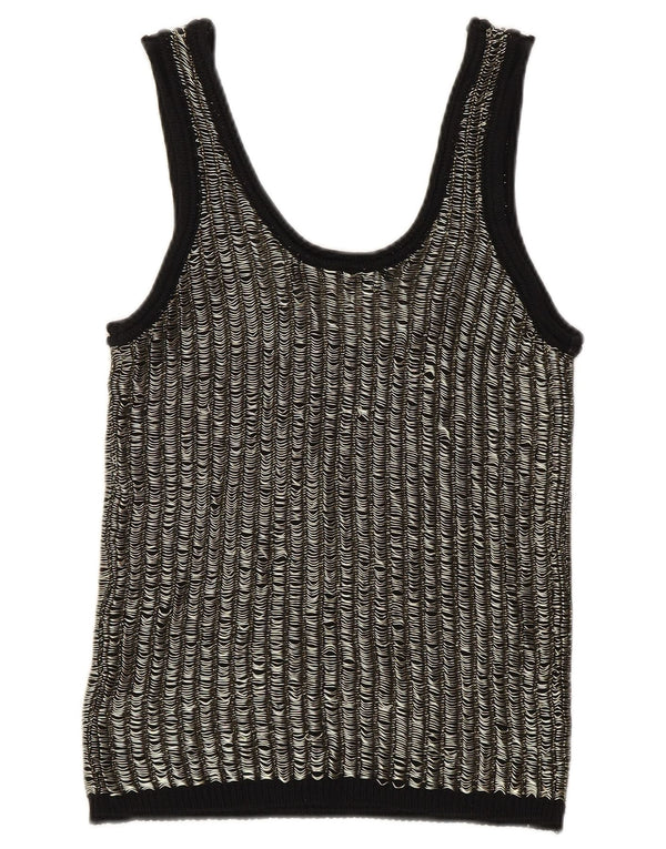 Zara Womens Crop Vest Tank Top UK 12 Medium Black Striped Viscose