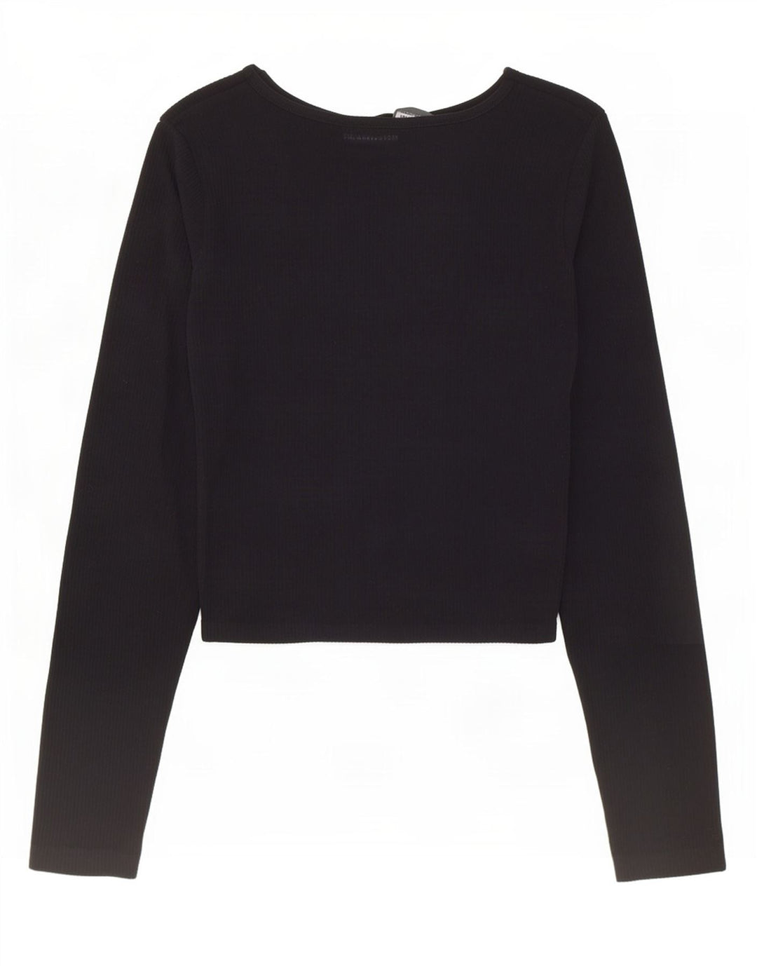Zara Womens Crop Top Long Sleeve UK 12 Medium Black Polyamide