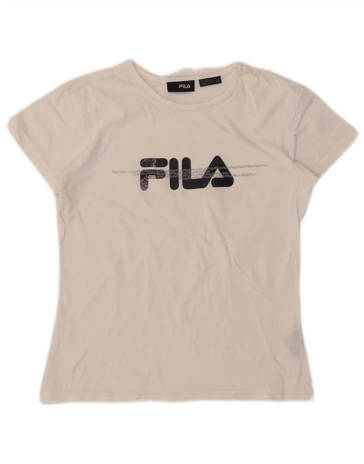 Fila Womens Graphic T-Shirt Top UK 12 Medium White Cotton