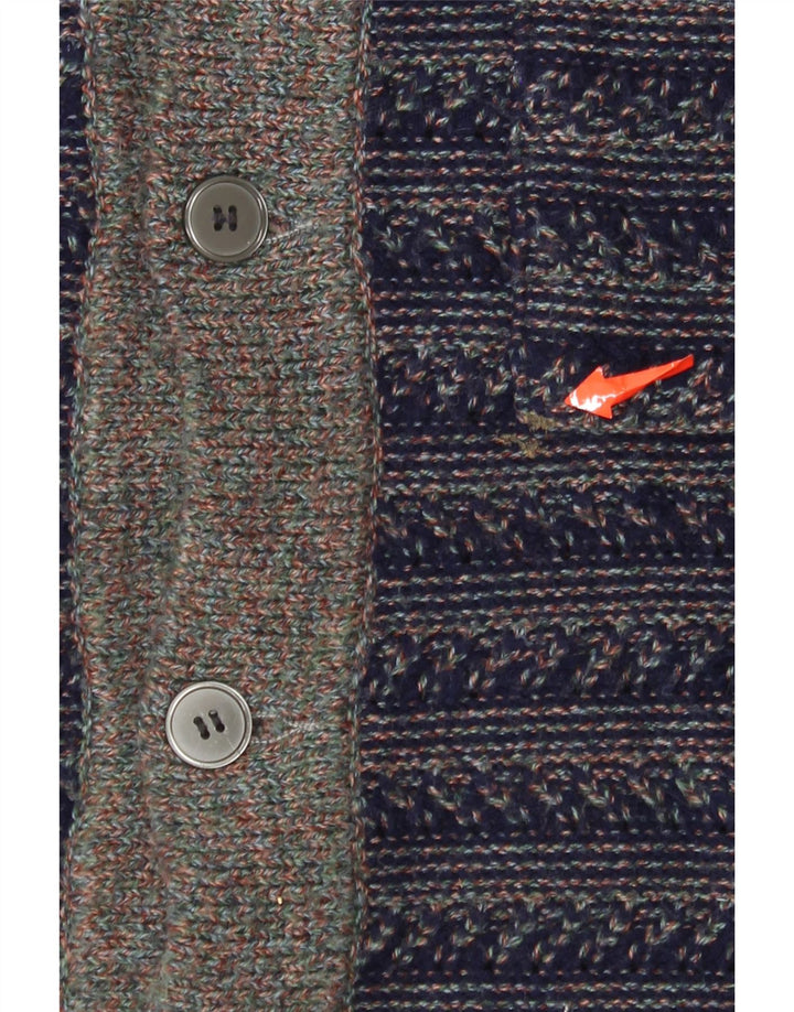 Vintage Mens Cardigan Sweater Medium Navy Blue Striped