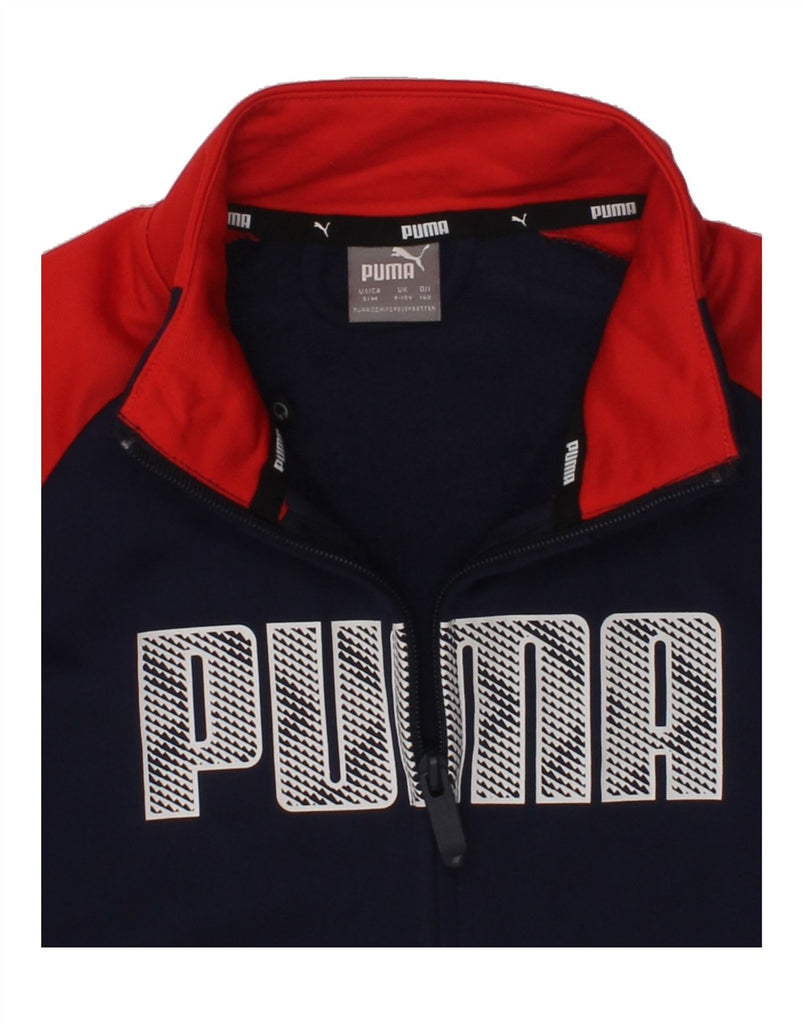 PUMA Boys Graphic Tracksuit Top Jacket 9-10 Years Navy Blue Colourblock | Vintage Puma | Thrift | Second-Hand Puma | Used Clothing | Messina Hembry 
