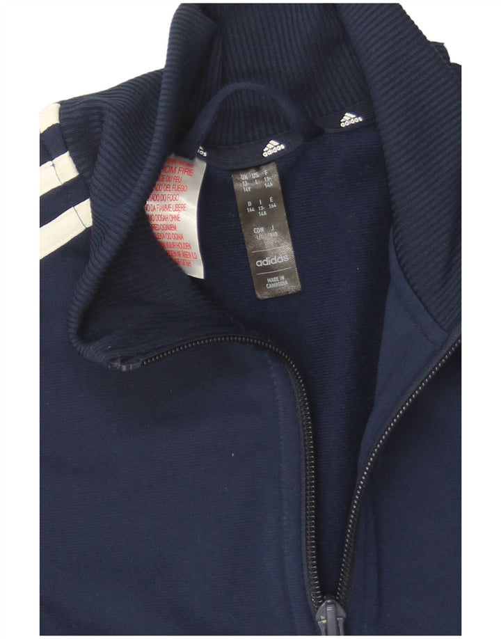 Adidas Boys Tracksuit Top Jacket 13-14 Years Navy Blue Colourblock