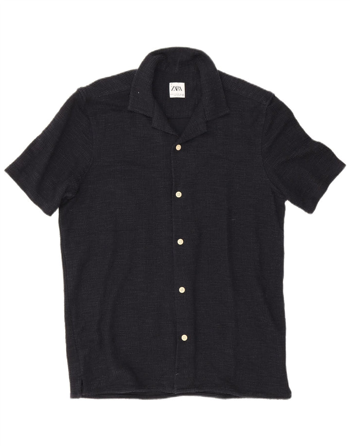 Zara Womens Short Sleeve Shirt Medium Navy Blue