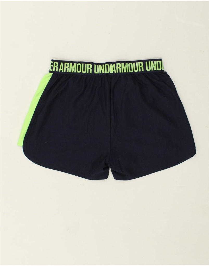 UNDER ARMOUR Womens Sport Shorts Small Navy Blue Colourblock | Vintage Under Armour | Thrift | Second-Hand Under Armour | Used Clothing | Messina Hembry 