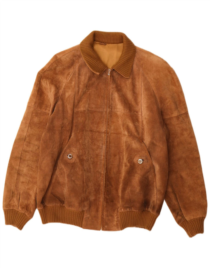 Vintage Mens Suede Bomber Jacket UK 42 XL Brown