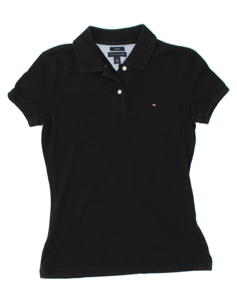 TOMMY HILFIGER Womens Slim Fit Polo Shirt UK 10 Small Black Cotton | Vintage Tommy Hilfiger | Thrift | Second-Hand Tommy Hilfiger | Used Clothing | Messina Hembry 