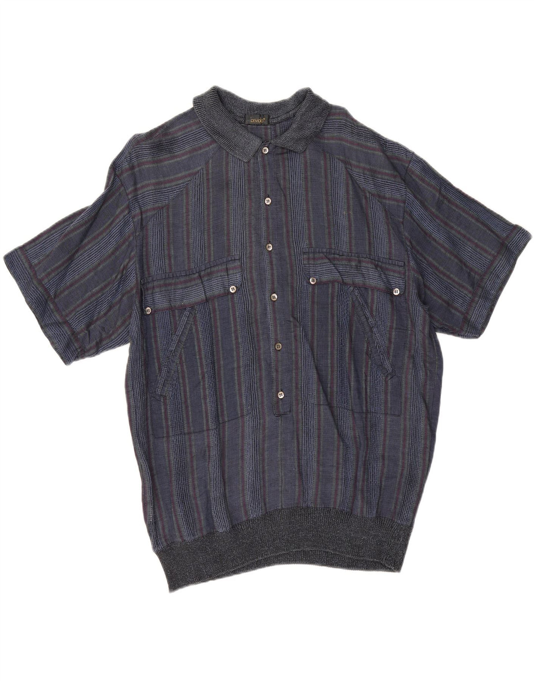 Vintage Mens Short Sleeve Pullover Shirt IT 50 Medium Navy Blue Striped