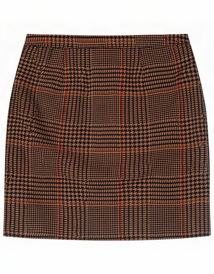 Vintage Womens Mini Skirt UK 12 Medium W30 Brown Plaid Polyester