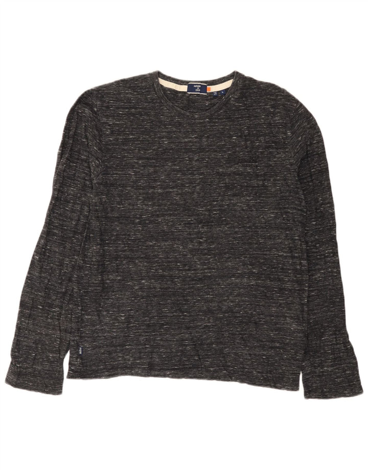 Superdry Mens Top Long Sleeve Large Grey Flecked Cotton