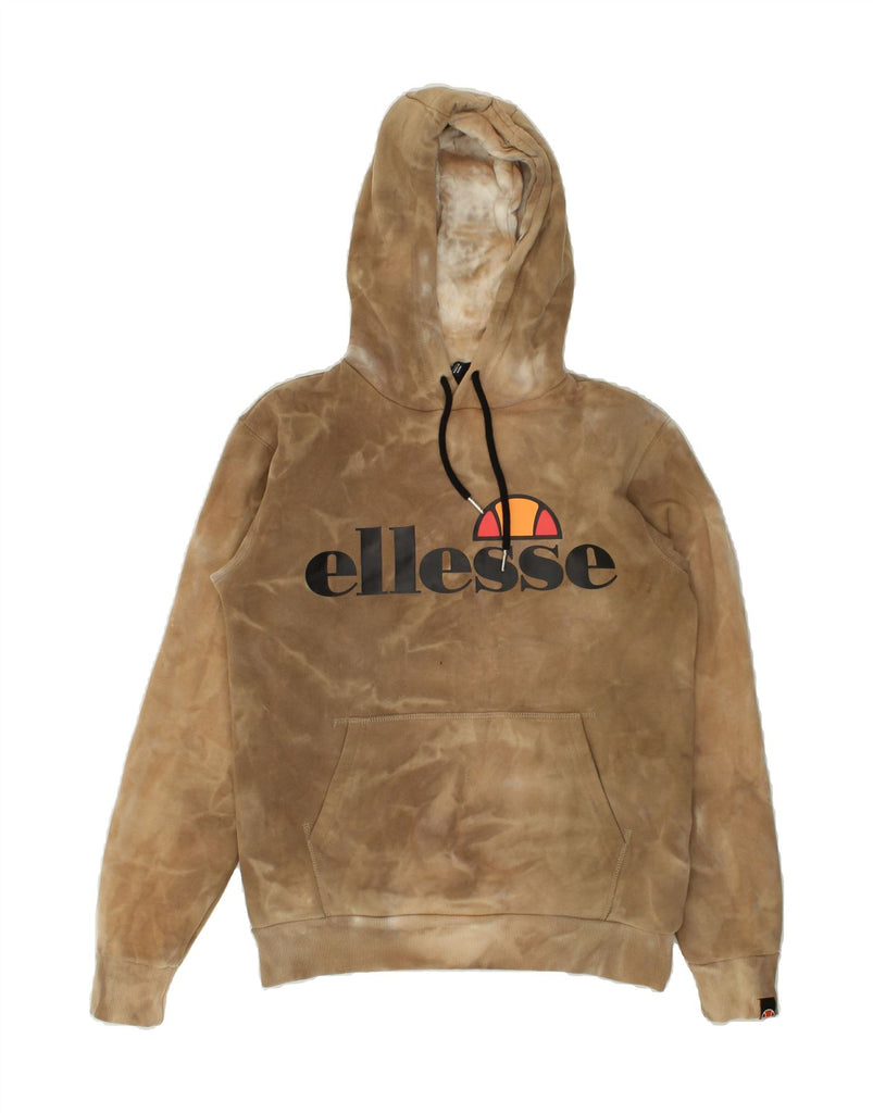 ELLESSE Womens Graphic Hoodie Jumper UK 6 XS Khaki Tie Dye Cotton | Vintage Ellesse | Thrift | Second-Hand Ellesse | Used Clothing | Messina Hembry 