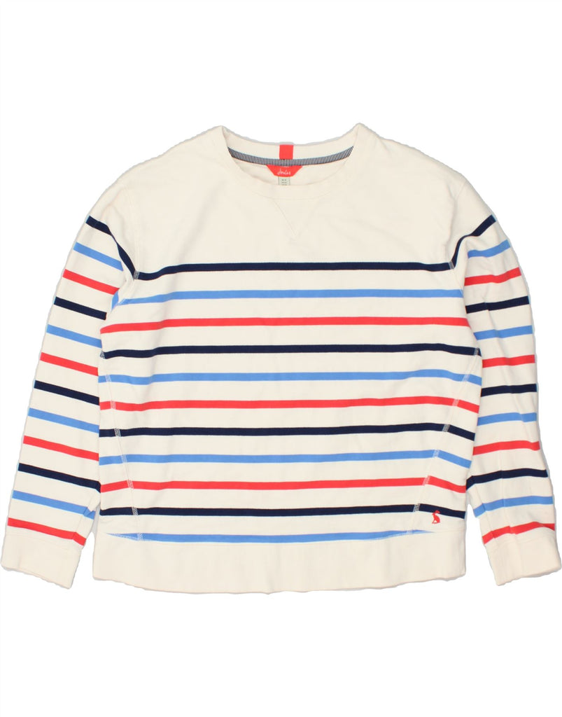 JOULES Womens Loose Fit Sweatshirt Jumper UK 14 Large White Striped Cotton | Vintage Joules | Thrift | Second-Hand Joules | Used Clothing | Messina Hembry 