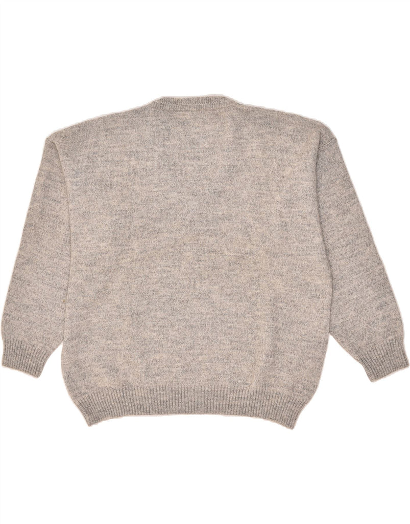 CLAUDIO Mens V-Neck Jumper Sweater Size 58 2XL Grey Geometric Merino Wool | Vintage Claudio | Thrift | Second-Hand Claudio | Used Clothing | Messina Hembry 