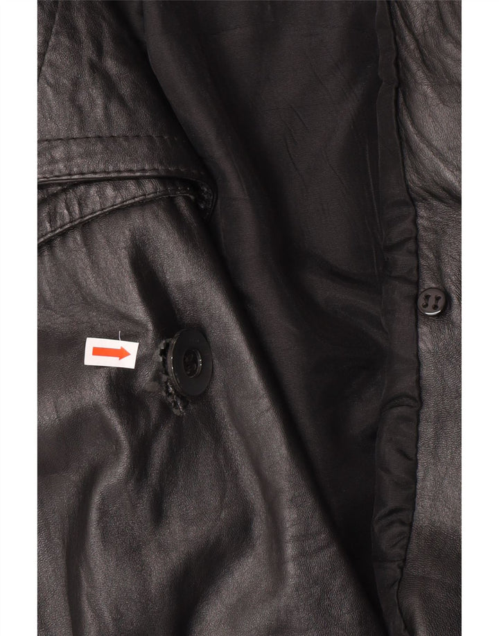 Vintage Mens Double Breasted Leather Jacket UK 40 Large Black Leather
