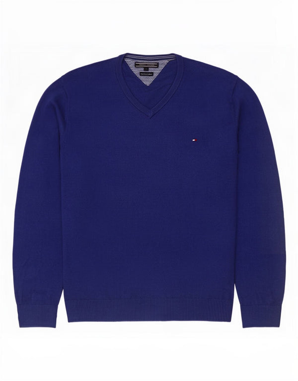 Tommy Hilfiger Mens V-Neck Jumper Sweater Large Navy Blue Cotton