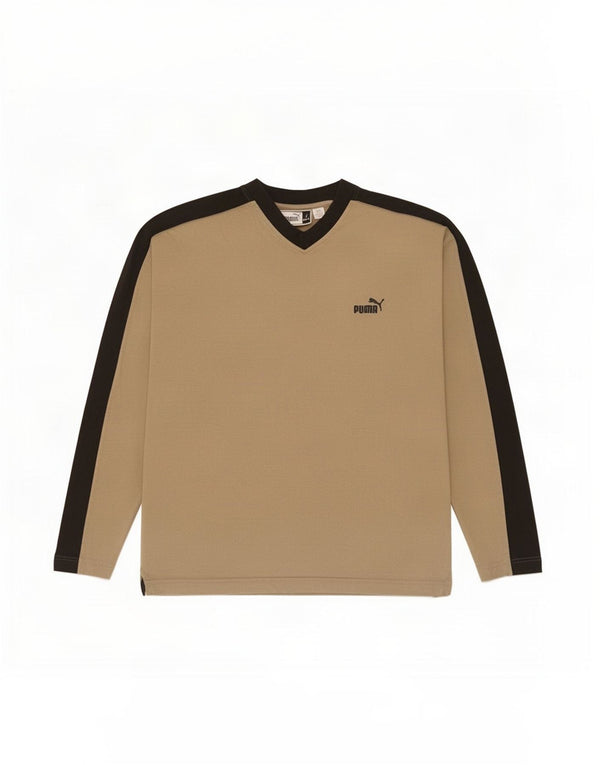 Puma Mens Top Long Sleeve Large Beige Colourblock
