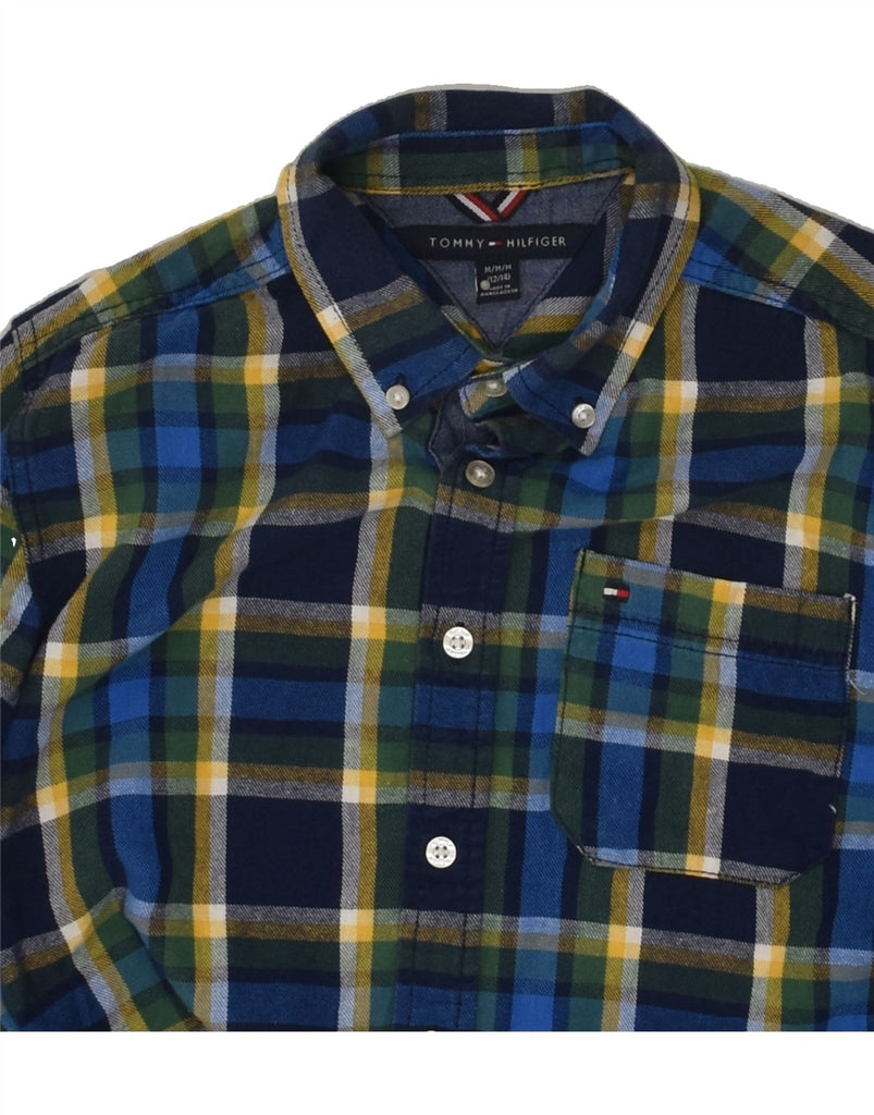 TOMMY HILFIGER Boys Graphic Flannel Shirt 12-13 Years Medium Blue Check | Vintage Tommy Hilfiger | Thrift | Second-Hand Tommy Hilfiger | Used Clothing | Messina Hembry 