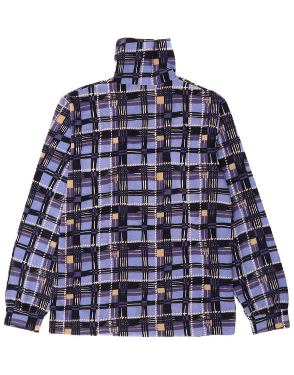 Conte of Florence Womens Zip Neck Fleece Jumper UK 14 Medium Blue Check