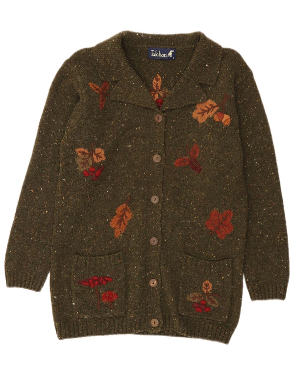 Tulchan Womens Cardigan Sweater UK 10 Small Green Floral Cotton