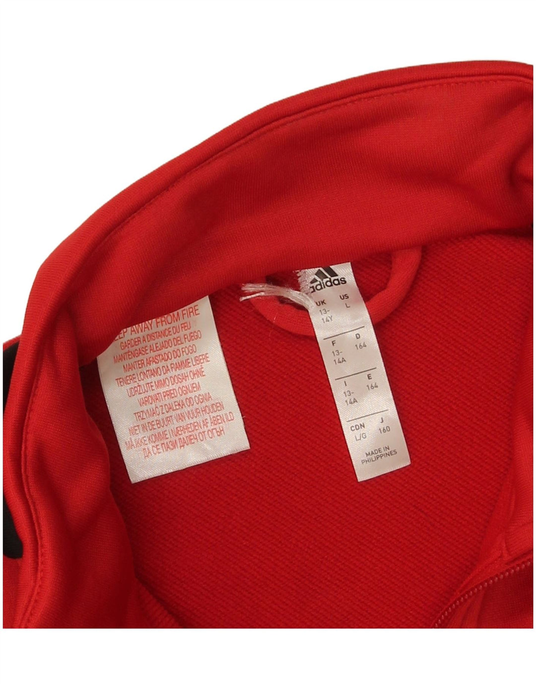 Adidas Boys Tracksuit Top Jacket 13-14 Years Red Colourblock Polyester