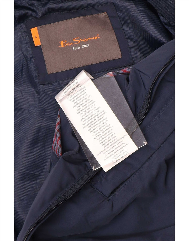 Ben Sherman Mens Bomber Jacket UK 40 Large Navy Blue Polyester