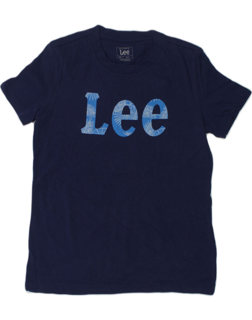 LEE Womens Slim Fit Graphic T-Shirt Top UK 6 XS Navy Blue Cotton | Vintage Lee | Thrift | Second-Hand Lee | Used Clothing | Messina Hembry 