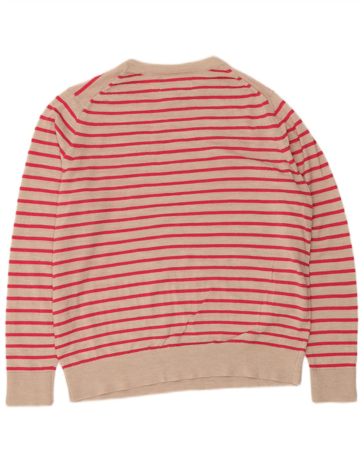 Marks & Spencer Womens Crew Neck Jumper Sweater UK 14 Medium Beige Striped