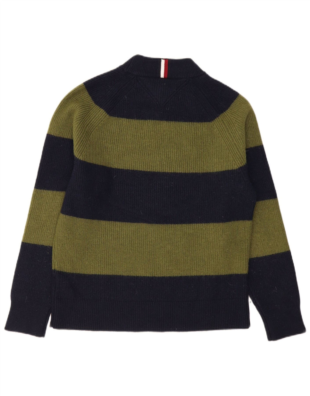Tommy Hilfiger Mens Turtle Neck Jumper Sweater Medium Khaki Striped Wool