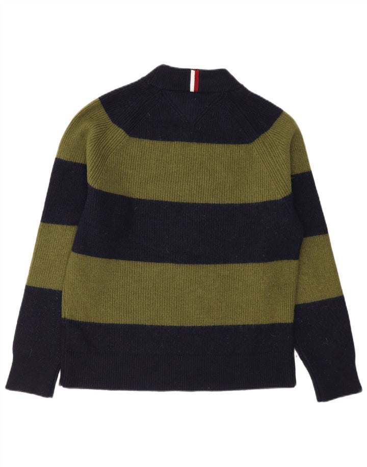 Tommy Hilfiger Mens Turtle Neck Jumper Sweater Medium Khaki Striped Wool