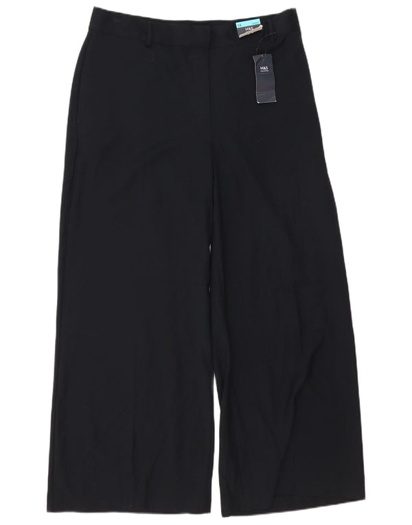 Marks & Spencer Womens Wide Leg Chino Trousers UK 14 Large W32 L28 Black
