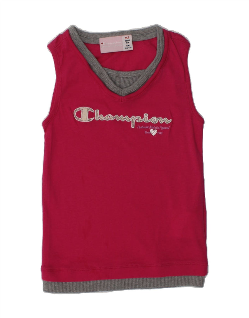 CHAMPION Girls Graphic Vest Top 5-6 Years XS Pink Cotton | Vintage Champion | Thrift | Second-Hand Champion | Used Clothing | Messina Hembry 