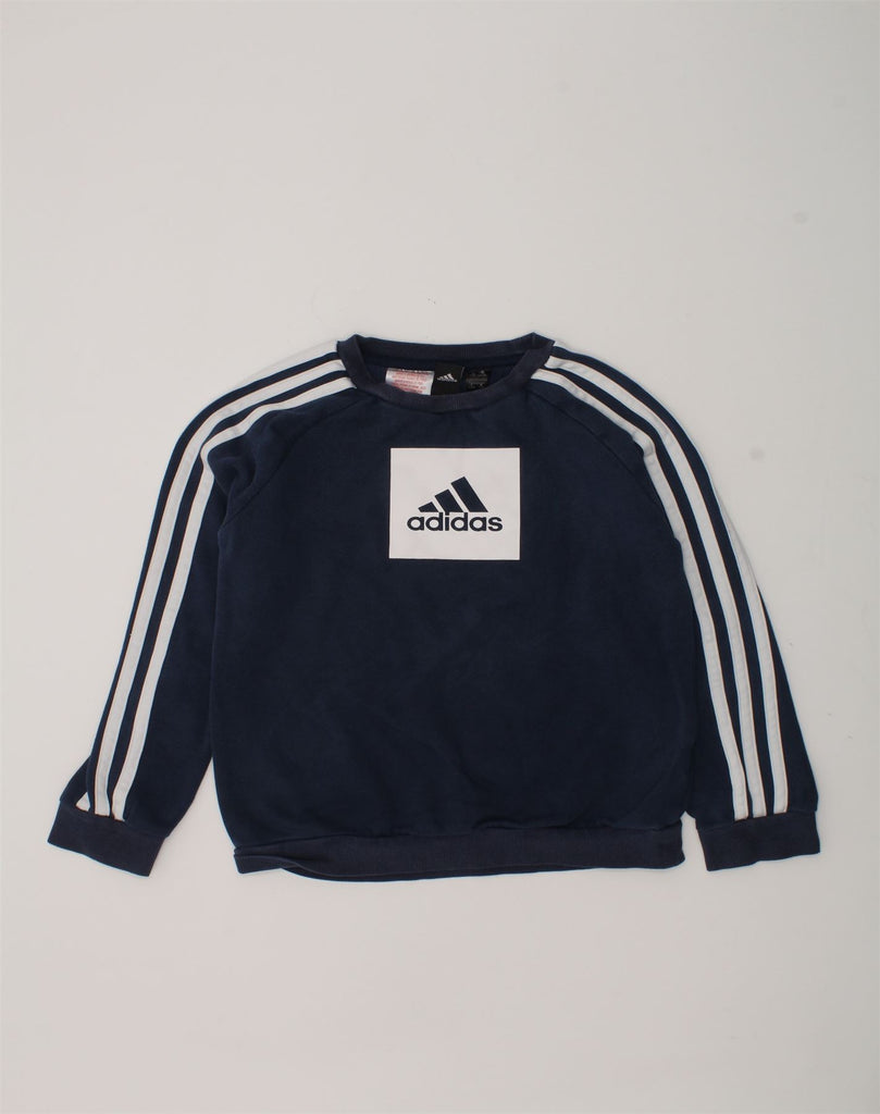 ADIDAS Boys Graphic Sweatshirt Jumper 7-8 Years Navy Blue Cotton | Vintage Adidas | Thrift | Second-Hand Adidas | Used Clothing | Messina Hembry 