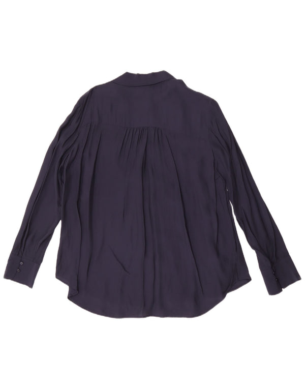 Massimo Dutti Womens Bow Tie Shirt Blouse EU 42 Large Navy Blue Viscose