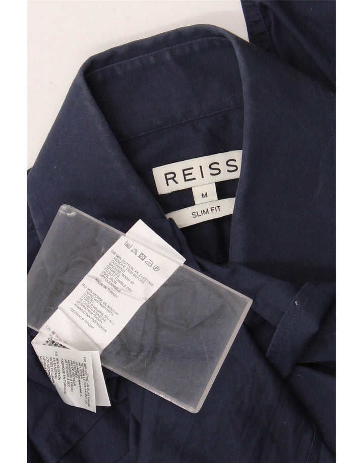 Reiss Mens Slim Fit Shirt Medium Navy Blue Cotton