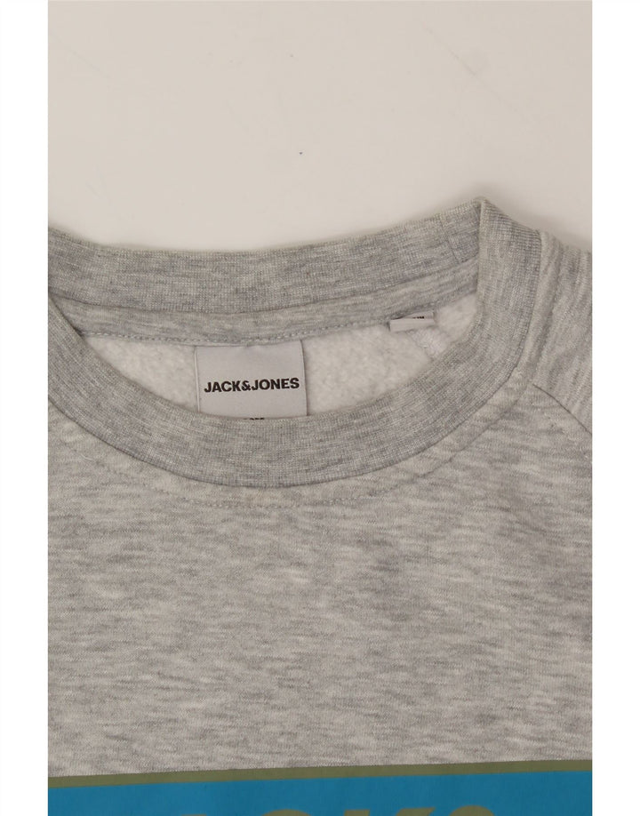 JACK & JONES Mens Graphic Sweatshirt Jumper Small Grey Flecked Polyester Vintage Jack & Jones and Second-Hand Jack & Jones from Messina Hembry 