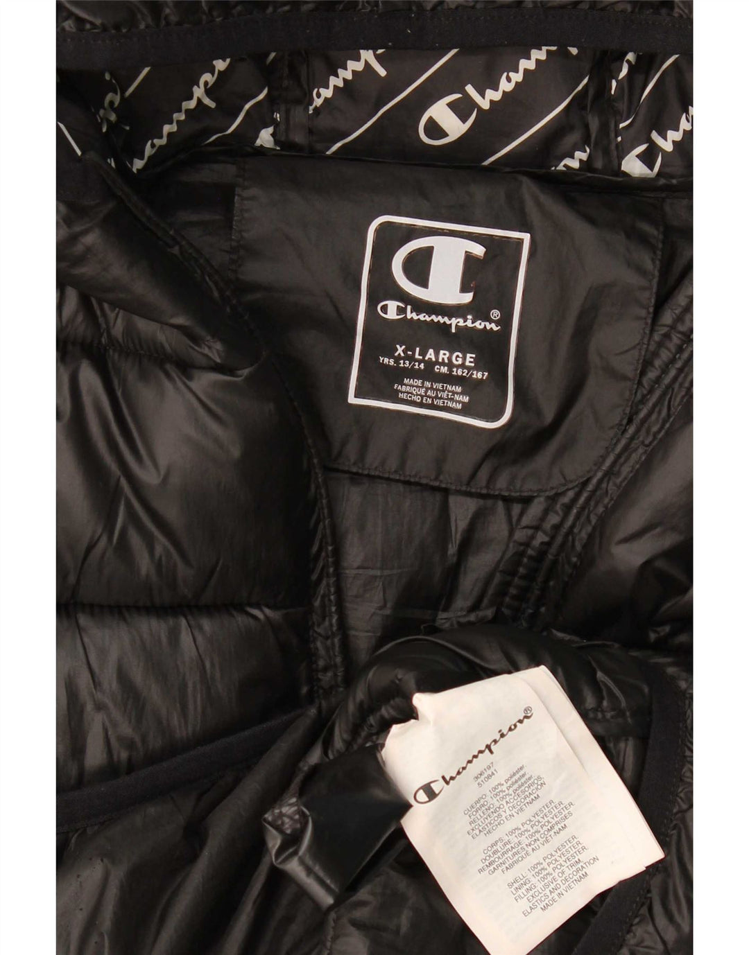 Champion Boys Hooded Padded Jacket 13-14 Years XL Black Polyester