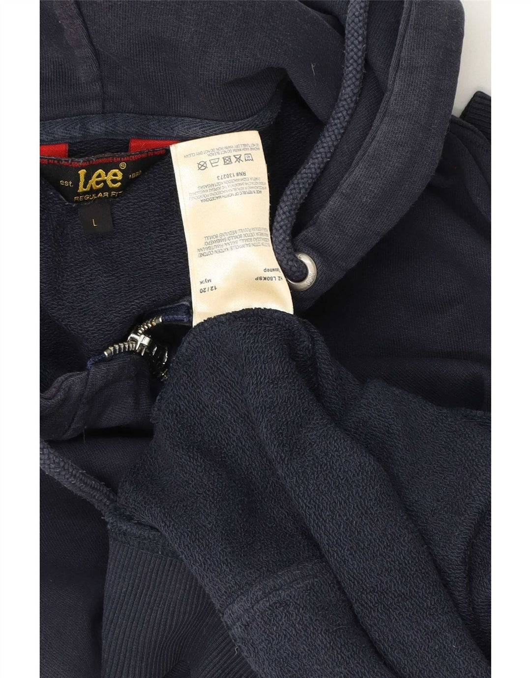 Lee Mens Zip Hoodie Sweater Large Navy Blue Cotton