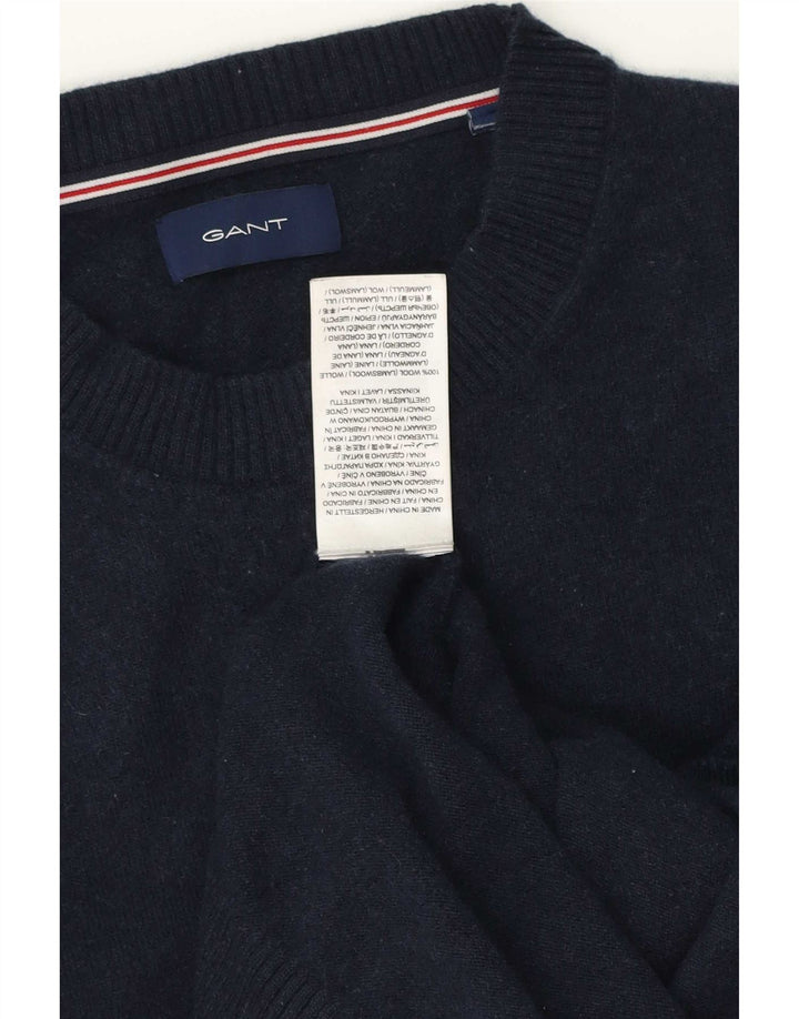 Gant Mens Crew Neck Jumper Sweater Small Navy Blue Lambswool