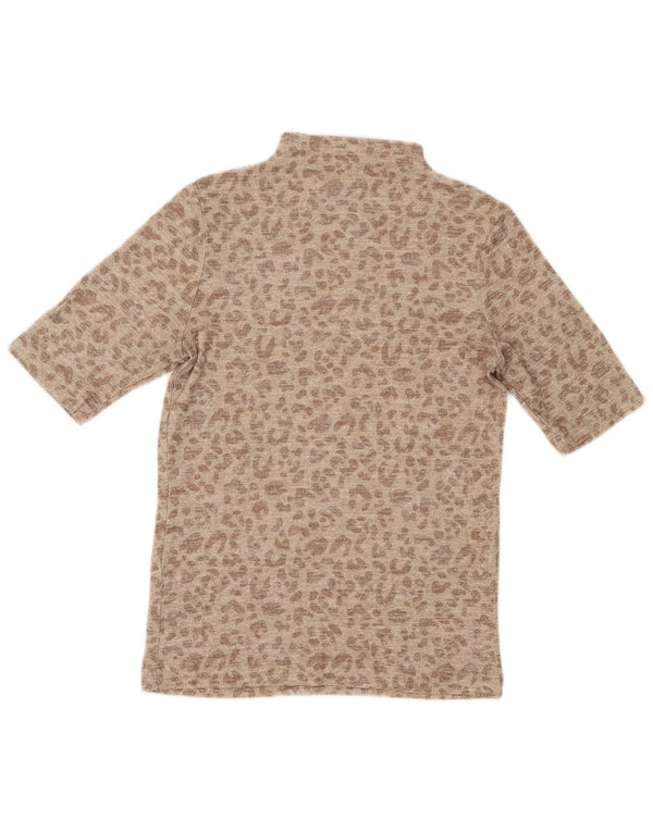 Marks & Spencer Womens T-Shirt Top UK 10 Small Beige Animal Print Viscose