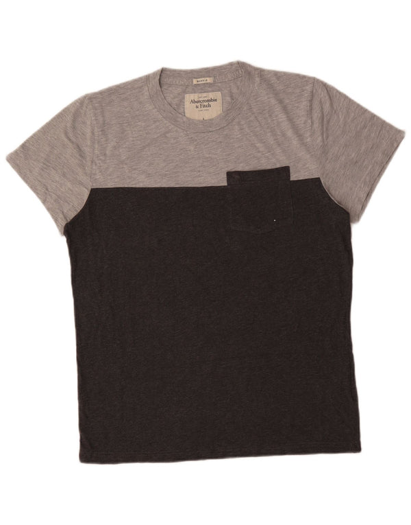 Abercrombie & Fitch Mens Muscle T-Shirt Top Large Grey Colourblock Cotton