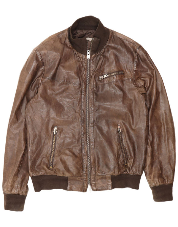 Zen Mens Leather Jacket UK 40 Large Brown Leather