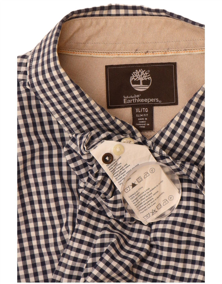 TIMBERLAND Mens Slim Fit Shirt XL Navy Blue Gingham Cotton