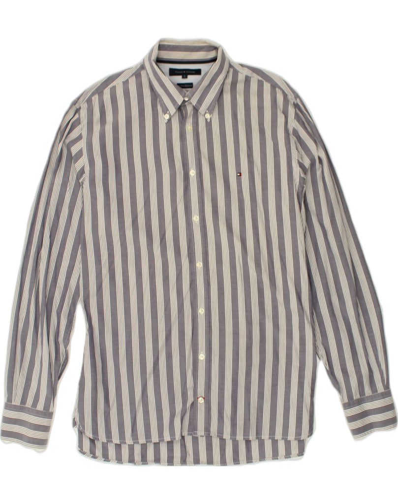 TOMMY HILFIGER Mens Shirt Large Grey Striped Cotton | Vintage Tommy Hilfiger | Thrift | Second-Hand Tommy Hilfiger | Used Clothing | Messina Hembry 