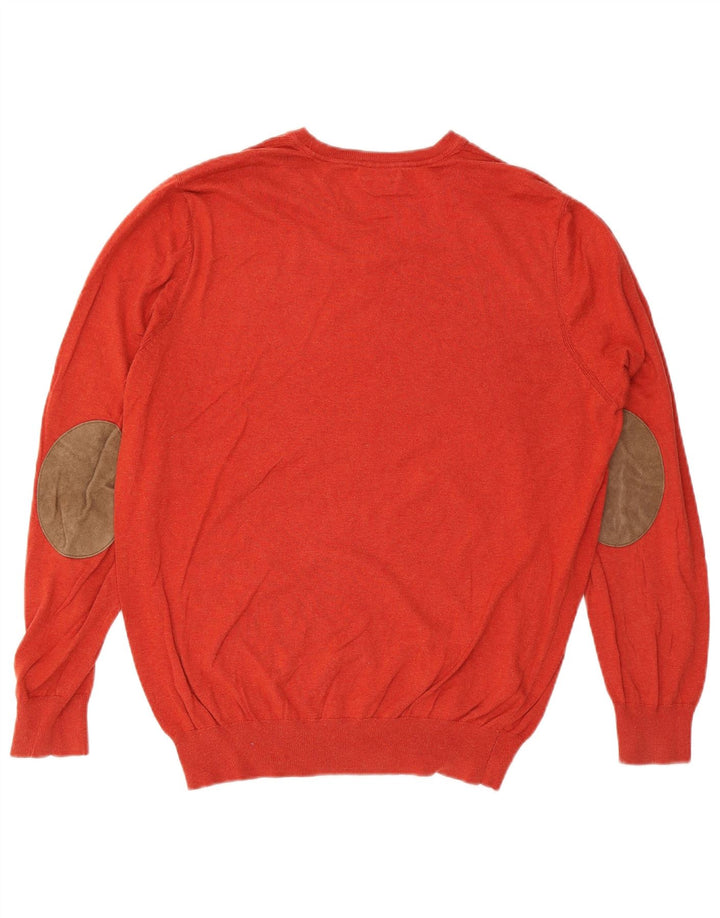 Massimo Dutti Mens V-Neck Jumper Sweater 2XL Red Cotton
