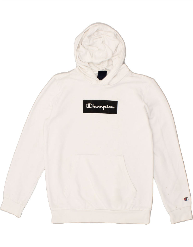 CHAMPION Boys Graphic Hoodie Jumper 11-12 Years Large White Cotton | Vintage Champion | Thrift | Second-Hand Champion | Used Clothing | Messina Hembry 