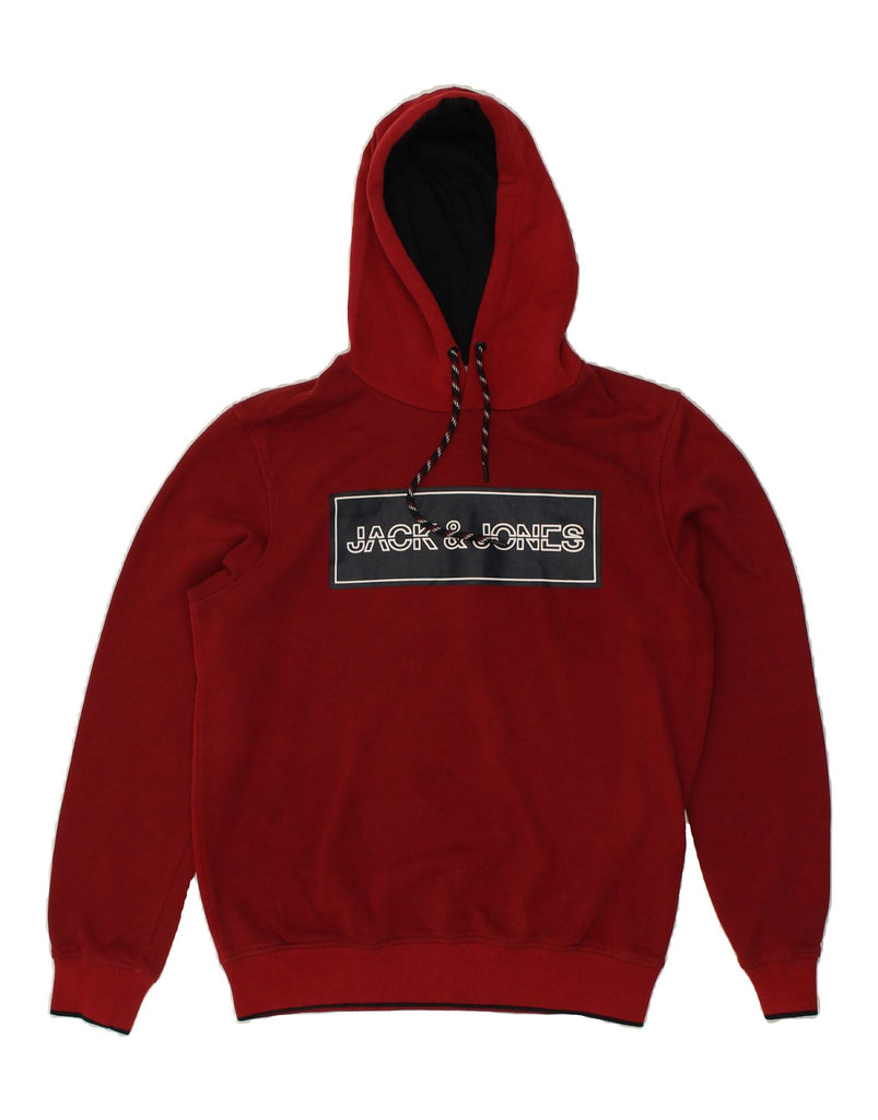 JACK & JONES Mens Graphic Hoodie Jumper Medium Red Cotton | Vintage Jack & Jones | Thrift | Second-Hand Jack & Jones | Used Clothing | Messina Hembry 